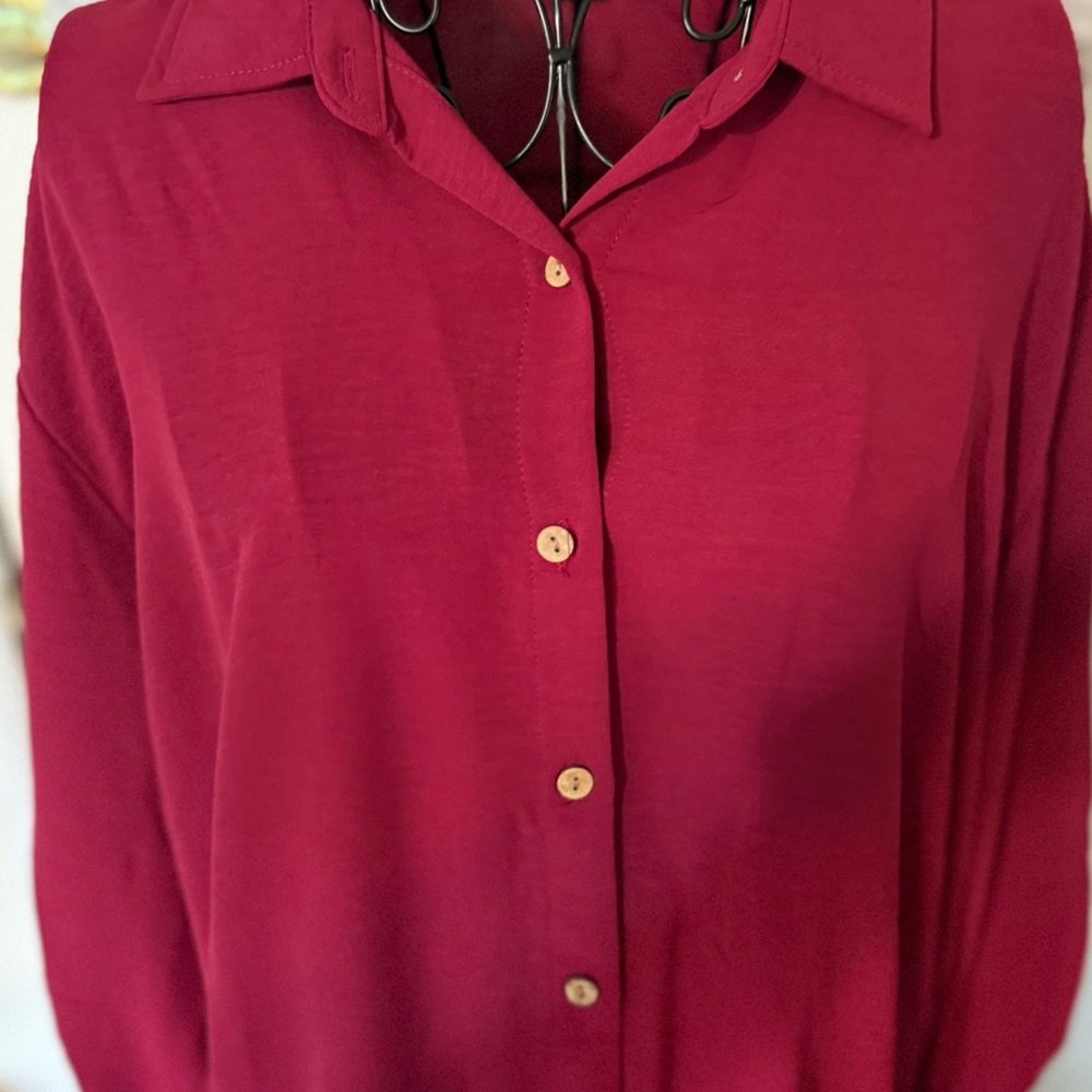 BCX Red Long Sleeve Button Down Shirt